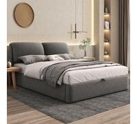 Lit tapissé, 140 x 190 cm, sommier à lattes hydraulique, trois tiroirs, rangements, sommier à lattes avec tête de lit, sans matelas, velours, gris BEAUCOUP D'ESPACE DE RANGEMENT : Il y a trois tiroirs