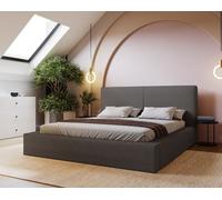 Lit Tapissé 140x200 cm Morin Boucle - Lit Double avec Mousse Epaisse - Sommier à Lattes & Coffre de Lit Inclus - Tissu Bouclé (Gris Foncé - Anthologie 18)