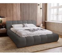 Lit Tapissé 160x200 Cloud Boucle - Lit Double avec Mousse Épaisse, Tiroir de Lit, Sommier - Design Élégant (Gris Foncé - Anthologie 18)