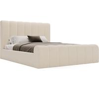 Lit Tapissé 160x200 Valetta - Lit Double avec Tissu Bouclé - Tiroir de Lit, Sommier à Latte & Tête de Lit - Mousse, Lit Design, Lit du Fabricant (Crème - Anthologie 1)