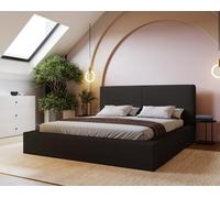 Lit Tapissé 180x200 cm Morin Boucle - Lit Double avec Mousse Epaisse - Sommier Métallique & Coffre de Lit Inclus - Tissu Bouclé (Noir - Anthologie 19)