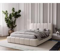 Lit Tapissé 200x200 Milan - Lit Double avec Tiroir de Lit, Lit avec Tête de Lit - Boucle (Crème - Anthologie 1)