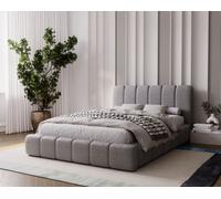 Lit Tapissé 200x200 Milan - Lit Double avec Tiroir de Lit, Lit avec Tête de Lit - Boucle (Gris Clair - Anthologie 15)