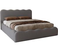 Lit Tapissé avec Tiroir de Lit 160x200 Wave - Mousse, Sommier à lattes - Lit Double 160 x 200 cm, Boucle (Gris Foncé - Anthologie 18)