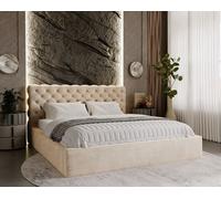 Lit Tapissé Chesterfield 140x200 cm Ali - Lit Double avec Tête de Lit & Sommier Métallique - Coffre de Lit, Tissu Velours, Style Glamour (Beige - Magic Velvet 2201)
