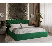 Lit Tapissé Chesterfield 160x200 cm Ali - Lit Double avec Tête de Lit & Sommier Métallique - Coffre de Lit, Tissu Velours, Style Glamour (Vert - Magic Velvet 2225)