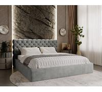 Lit Tapissé Chesterfield 200x200 cm Ali - Lit Double avec Tête de Lit & Sommier Métallique - Coffre de Lit, Tissu Velours, Style Glamour (Gris - Magic Velvet 2217)