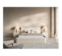 Lit tapissé - DUNEY - 180x200 cm - en tissu tressé beige clair