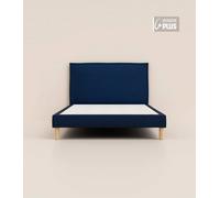 Lit tapissier 140x200 cm Plus - Bleu - Avec tête de lit - Bois responsable - Qualité hôtelière - Fait en France et en Belgique - Tediber