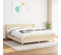 Lit tapissier crème, tête réglable, matelas ressorts ensachés, surmatelas inclus.