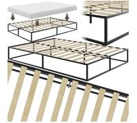 Lit - TECTAKE - Cadre de lit en acier KYOTO avec sommier à lattes en bois de peuplier - 200 x 140 x 25,5 cm