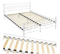 Lit - TECTAKE - Lit au design moderne MALTA avec sommier et cadre en acier 140 x 200 cm - Blanc