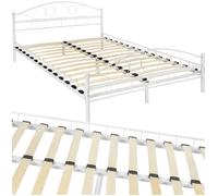 Lit - TECTAKE - Lit au design moderne SONNO avec sommier et cadre en acier 140 x 200 cm - Blanc