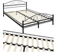 Lit - TECTAKE - Lit au design moderne SONNO avec sommier et cadre en acier 140 x 200 cm - Noir