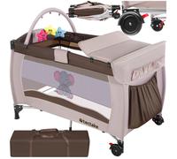 Lit de voyage pour enfants peu encombrant pliable et réglable en hauteur marron