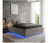 Lit - TECTAKE - Lit rembourré DAYTONA en bois avec bandes LED et espace de rangement 180 x 200 cm - Gris foncé