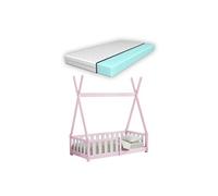 Lit Tipi avec Matelas Orthopédique Helsingborg Rose 140 x 70 cm [en.casa]