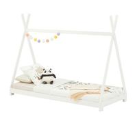 Lit tipi ELIN lit enfant simple en bois type montessori, 90 x 200 cm, en pin massif lasuré blanc