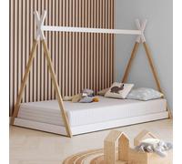 Lit Tipi Enfant 90 X 190 Cm Come Avec Sommier Bois Et Blanc Blanc
