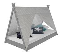 Homestyle4u Lit Tipi Enfant 90x200 Tissu Gris étoilé