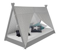 Lit tipi enfant 90x200 tissu gris étoilé
