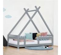 Lit Tipi enfant avec barrière bois massif gris 90 x 180 cm Gris G