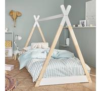 Lit Tipi Enfant Bois De Pin Sommier À Lattes Inclus Tobias Blanc 90X190