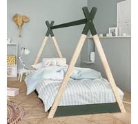Lit Tipi Enfant Bois De Pin Sommier À Lattes Inclus Tobias Vert 90X190