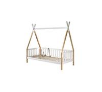 Lit tipi barrière 90x200 sommier inclus - Bois et blanc