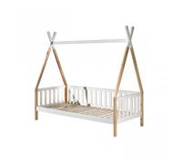 Paris Prix Lit enfant avec barrière Tipi en pin massif 90x200 cm Blanc & Naturel