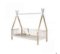 Paris Prix Lit enfant avec barrière Tipi en pin massif 90x200 cm Blanc & Naturel
