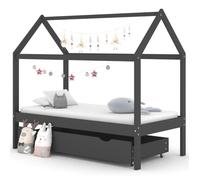 Lit Tipi pour Enfant - 290MEUBLEMENT - Cadre de lit d'enfant - Avec tiroir - Bois massif - Gris foncé