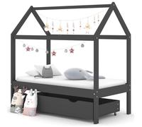 Lit Tipi pour Enfant - 8093 - Gris foncé - Bois massif - 70 x 140 cm - Avec tiroir