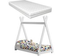 Lit Tipi pour Enfants avec Matelas Orthopédique Onejda Blanc 70 x 140 cm [en.casa] Blanc G