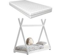 Lit Tipi pour Enfants avec Matelas Orthopédique Onejda Blanc 80 x 160 cm [en.casa]