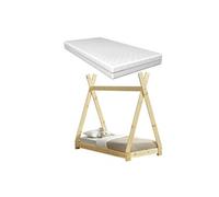 Lit Tipi pour Enfants avec Matelas Orthopédique Onejda Bois Naturel 70 x 140 cm [en.casa]