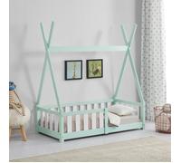 Lit Tipi pour Enfants Helsingborg avec Grille de Sécurité Pin 140 x 70 cm Menthe [en.casa]