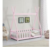Lit Tipi pour Enfants Helsingborg avec Grille de Sécurité Pin 140 x 70 cm Rose [en.casa]