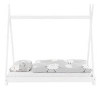 Lit tipi pour enfants indien en bois massif sommier à lattes blanc 160x80 cm