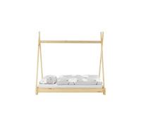 Lit tipi pour enfants indien en bois massif sommier à lattes naturel 140x70 cm