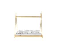 Lit tipi pour enfants indien en bois massif sommier à lattes naturel 140x70 cm