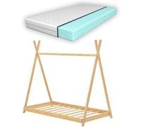 Lit tipi Vimpeli 80 x 160 cm pour enfant avec matelas bambou naturel [en.casa] Naturel G