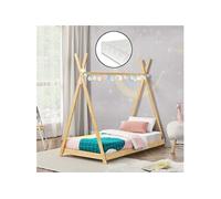 Lit tipi Vimpeli 90 x 200 cm pour enfant avec matelas bambou naturel [en.casa] Naturel G