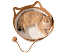 Lit tissé pour chat - Hamac en rotin fait à la main - Lit surélevé pliable pour chat avec balle de jeu suspendue, nid de sommeil confortable et respirant pour chatons d'intérieur et chats adultes b