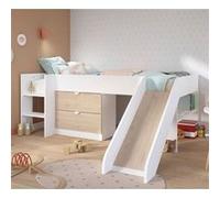 Parisot Lit toboggan Slide – Décor blanc et chêne Jackson – Sommier inclus – 90 x 200 cm