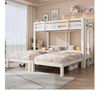 Lit triple blanc 90x200cm, 3 couchages superposés, pin massif durable, échelle fixe sécurisée, parfait petite chamb LITS SUPERPOSES