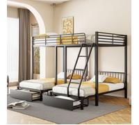 Lit triple convertible en 3 lits séparés, dimensions 246x206x177,8cm, rangements sous lit,structure métal durable e LITS SUPERPOSES