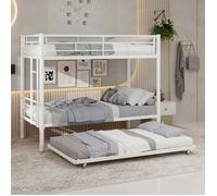 Lit triple métal 90x190cm 3 couchages cadre robuste barrières de sécurité design gain de place blanc