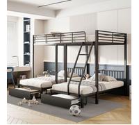 Lit triple modulable 90x200 et 140x200,superposé métal avec tiroirs, barrières protection, idéal chambre enfant et LITS SUPERPOSES