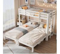 Lit triple90x200,structure bois massif,3 lits superposés,échelle latérale,rangement optimisé,pour famille nombreuse LITS SUPERPOSES